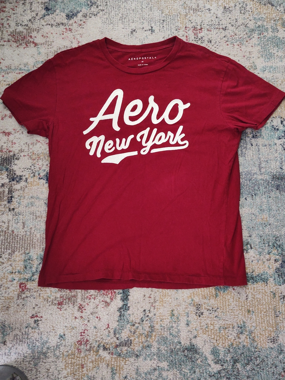 Aeropostale Men's Maroon Crewneck T‑Shirt with White Script Logo
